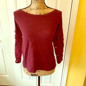 Burgundy cut out long sleeve shirt